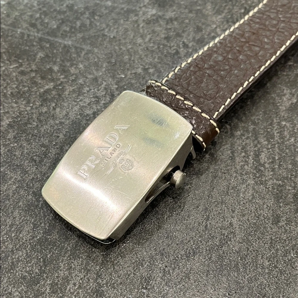 Prada Dark Brown Leather Belt with Silver-Tone Buckle - Picture 4 of 4